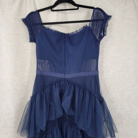 Betsy & Adam Navy Blue Off-Shoulder Formal See Through Corset Prom Dress - Picture 10 of 16